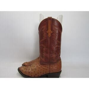 P's by Ferrini Mens Sz 7 D Cognac Full Ostrich Quill Brown Leather Cowboy Boots